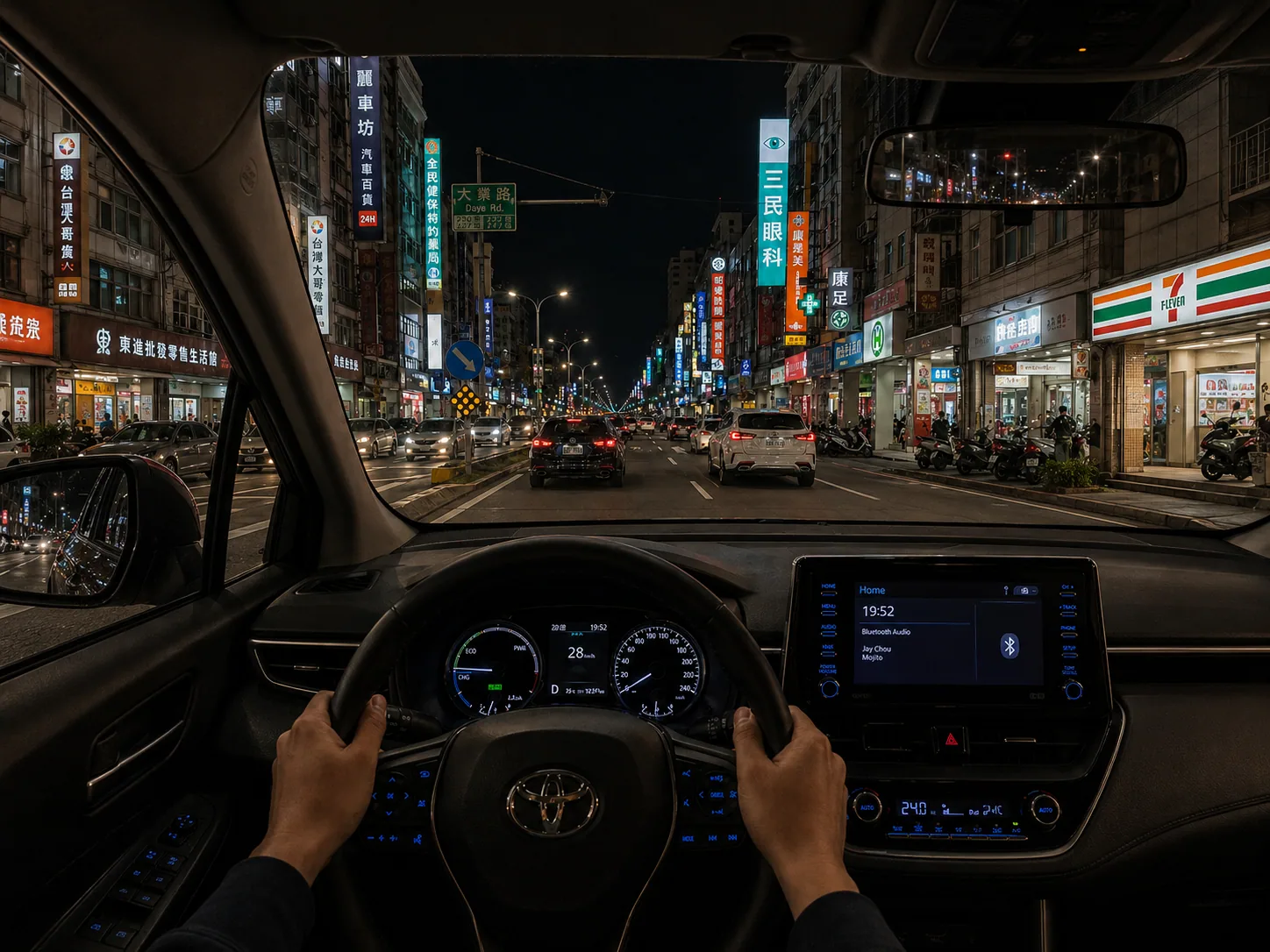 Night driving scene image