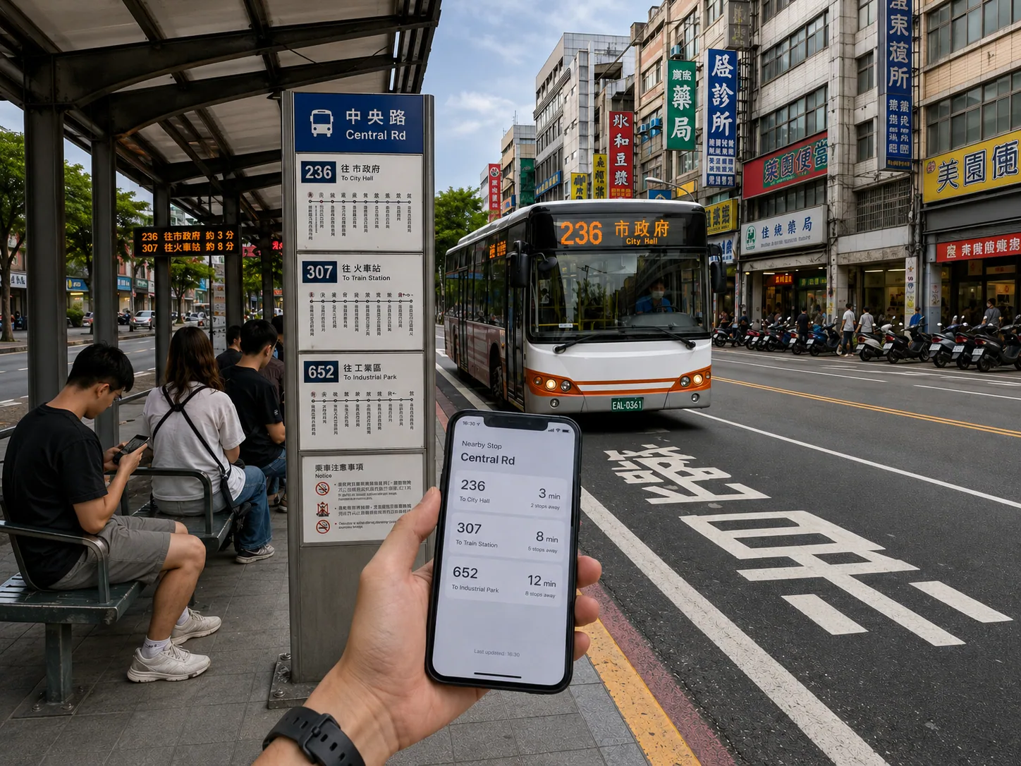 Bus stop scene image